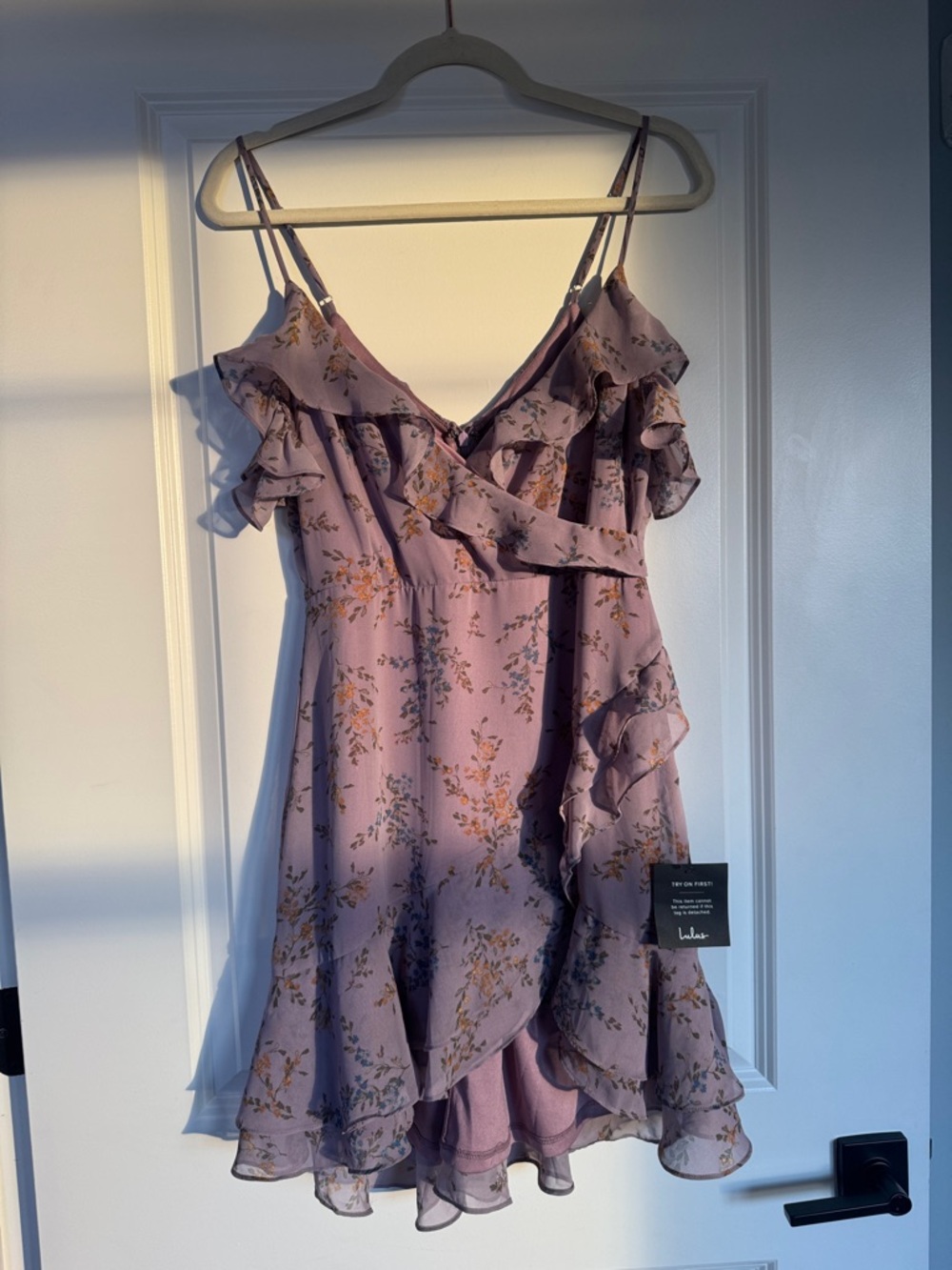 Lulu's Dusty Mauve Floral Ruffle Dress